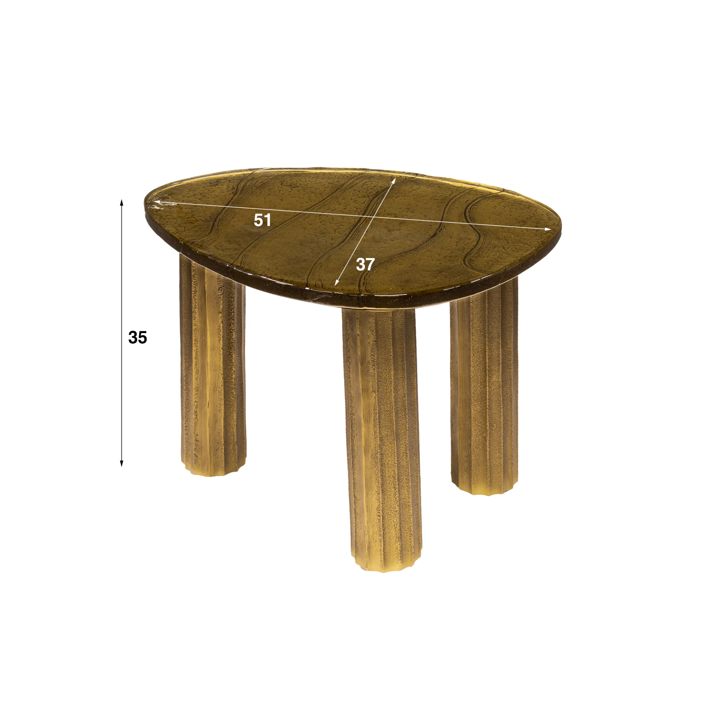 Retro Beistelltische Eclipse Glas Metall Dreibeinig Antik-Gold S