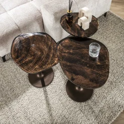 Retro Beistelltische Eclipse Glas Metall Antik-Kupfer L