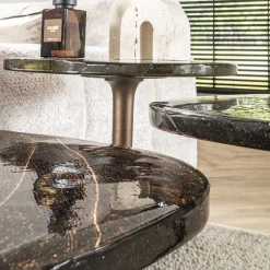 Retro Beistelltische Eclipse Glas Metall Antik-Kupfer L