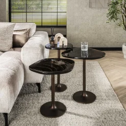 Retro Beistelltische Eclipse Glas Metall Antik-Kupfer L