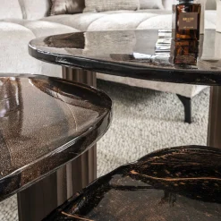 Retro Beistelltische Eclipse Glas Metall Dreibeinig Antik-Kupfer S