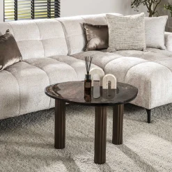 Retro Beistelltische Eclipse Glas Metall Dreibeinig Antik-Kupfer L