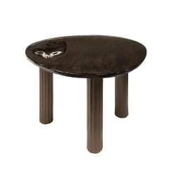 Retro Beistelltische Eclipse Glas Metall Dreibeinig Antik-Kupfer L