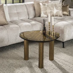 Retro Beistelltische Eclipse Glas Metall Dreibeinig Antik-Gold L