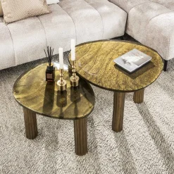 Retro Beistelltische Eclipse Glas Metall Dreibeinig Antik-Gold L