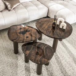 Retro Beistelltische Eclipse Glas Metall Dreibeinig Antik-Kupfer M