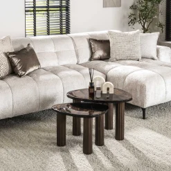 Retro Beistelltische Eclipse Glas Metall Dreibeinig Antik-Kupfer M