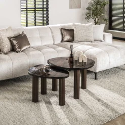 Retro Beistelltische Eclipse Glas Metall Dreibeinig Antik-Kupfer M