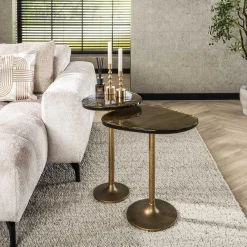 Retro Beistelltische Eclipse Glas Metall Antik-Gold L