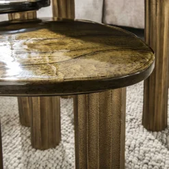 Retro Beistelltische Eclipse Glas Metall Dreibeinig Antik-Gold M