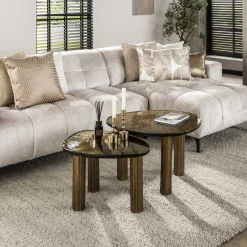 Retro Beistelltische Eclipse Glas Metall Dreibeinig Antik-Gold M