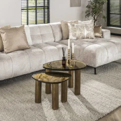 Retro Beistelltische Eclipse Glas Metall Dreibeinig Antik-Gold M