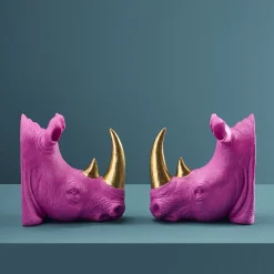 Retro Buchstützen Set Pop-Art Nashorn Pink Gold