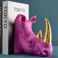 Retro Buchstützen Set Pop-Art Nashorn Pink Gold