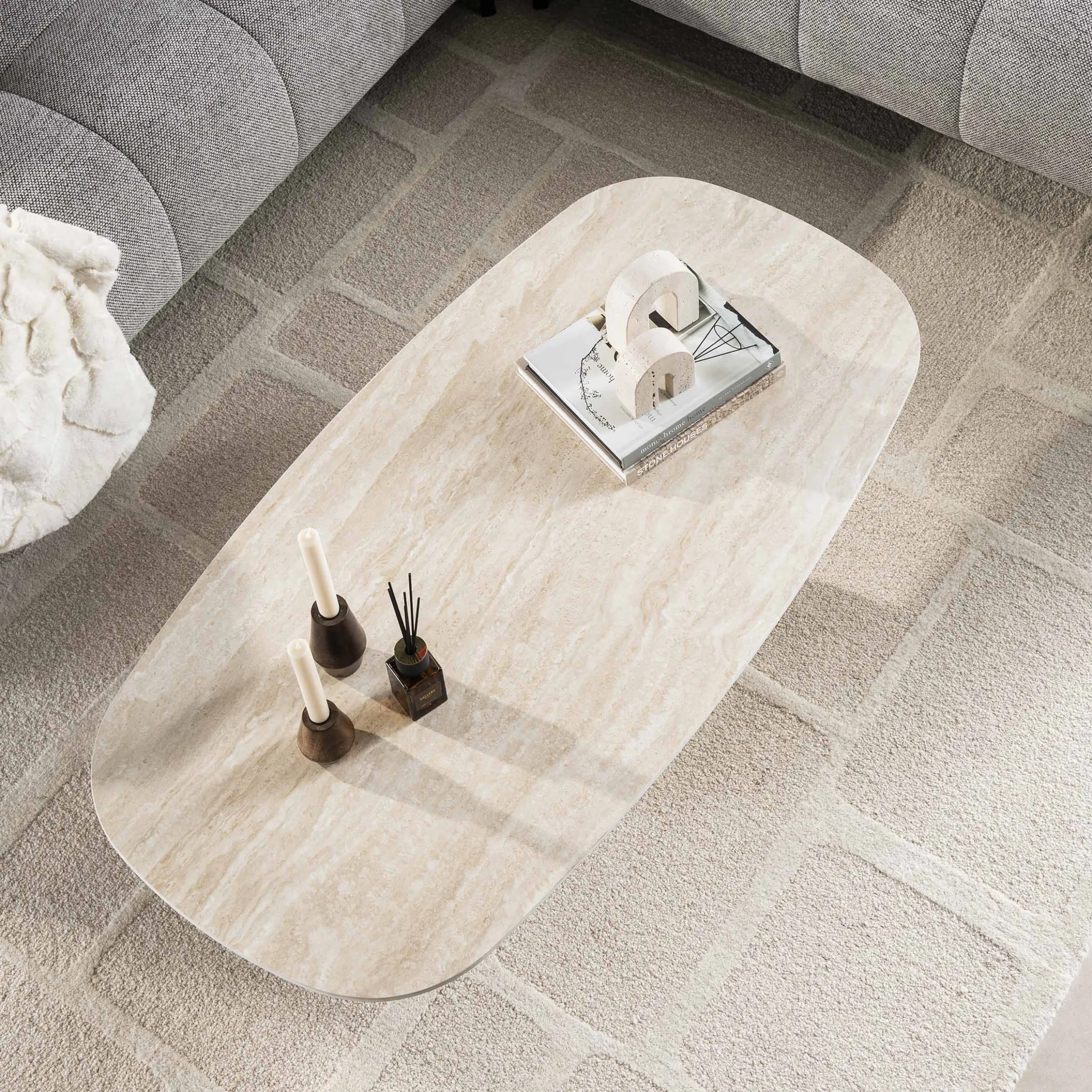 Retro Couchtisch Centro 135 Travertin Keramik Oval