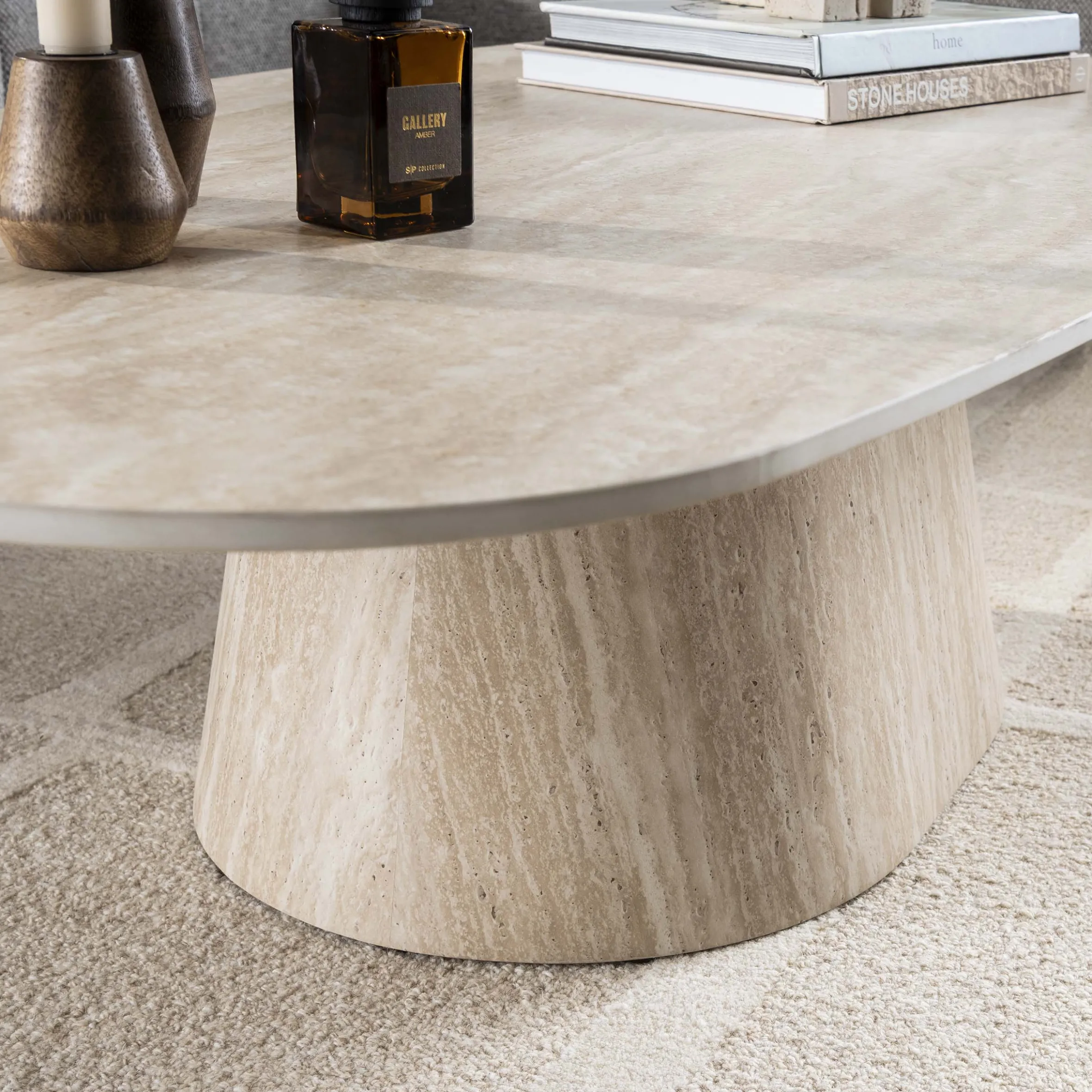 Retro Couchtisch Centro 135 Travertin Keramik Oval