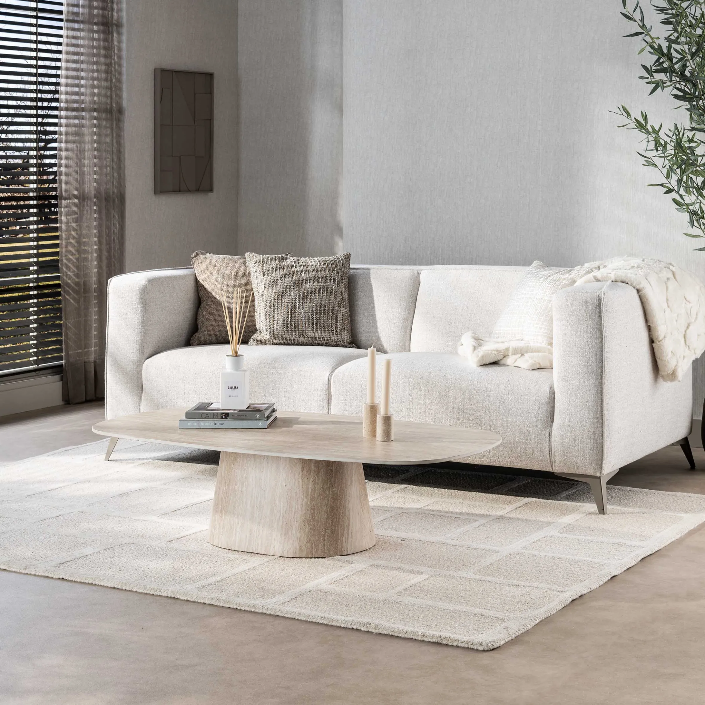 Retro Couchtisch Centro 135 Travertin Keramik Oval