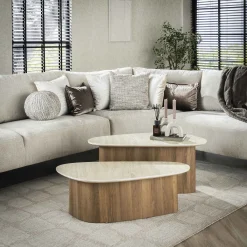 Retro Couchtisch Nierentische 2er Set Romano Travertin Keramik