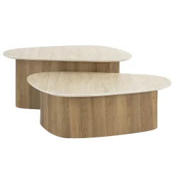 Retro Couchtisch Nierentische 2er Set Romano Travertin Keramik