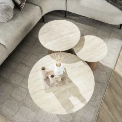 Retro Couchtisch Romano konisches Bein Travertin Keramik verschiedene Größen