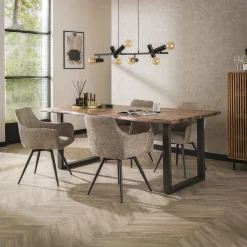 Retro Drehstuhl Esszimmerstuhl Bouclé Sand