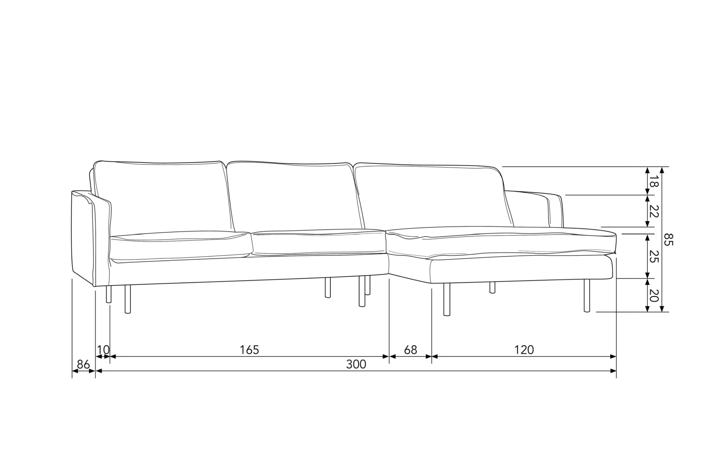 Retro Ecksofa Samt Rodeo 3-Sitzer Rechts oder Links 300/160 Ocker Rechts