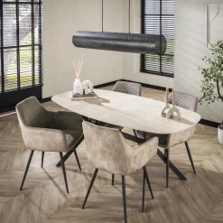 Retro Esstisch Arch 180 Travertin Keramik Metallbeine