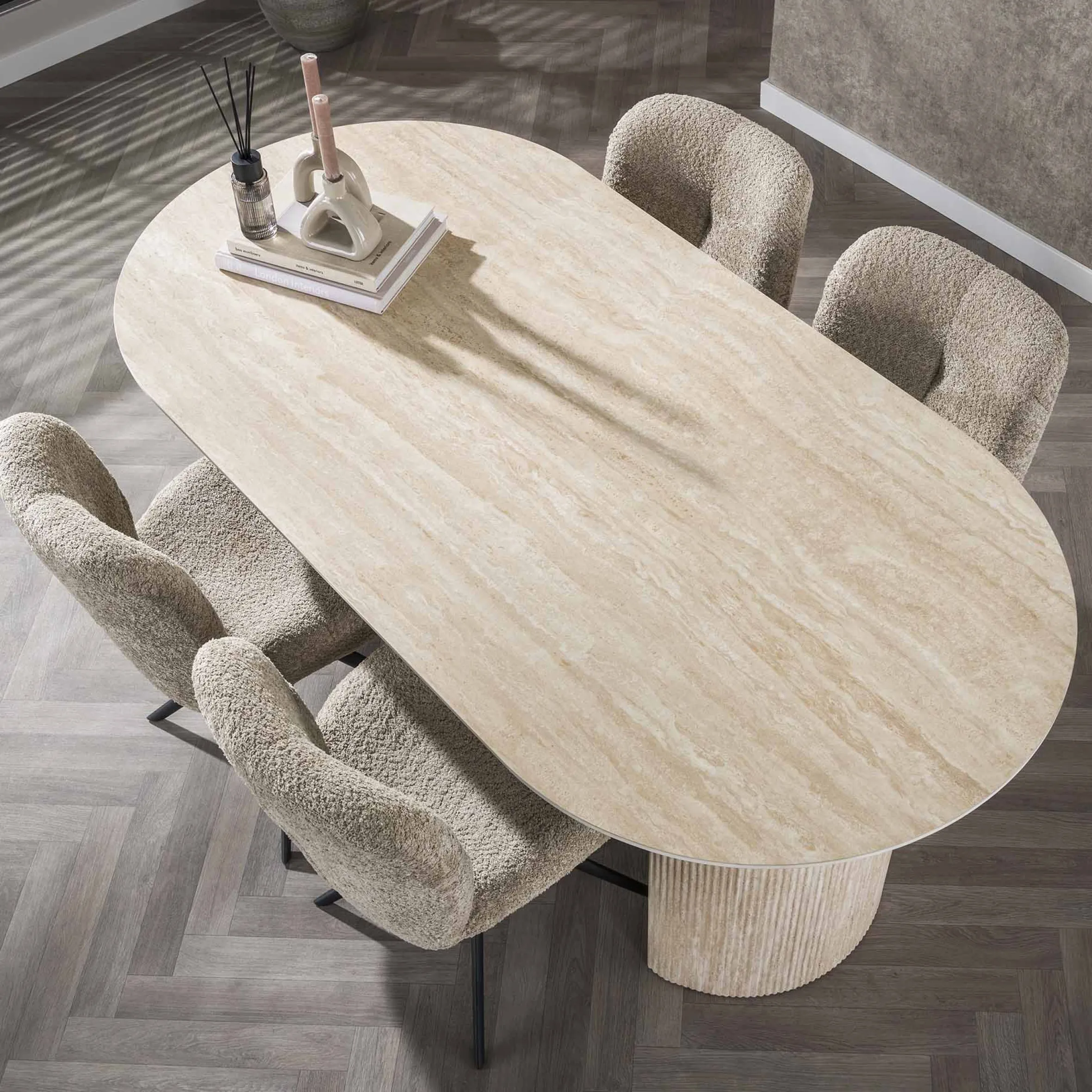 Retro Esstisch Arch Organic 180 Travertin Keramik