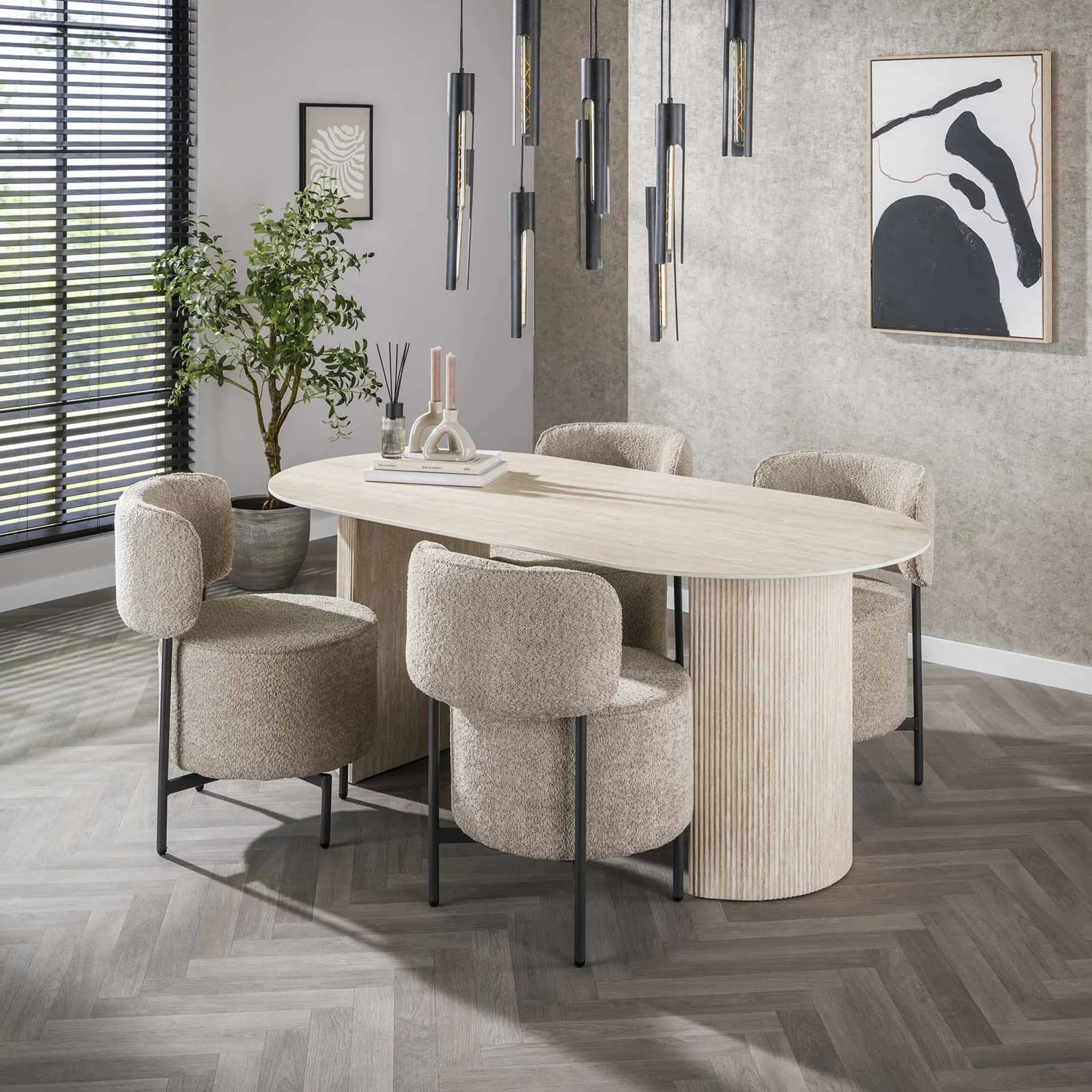 Retro Esstisch Arch Organic 180 Travertin Keramik