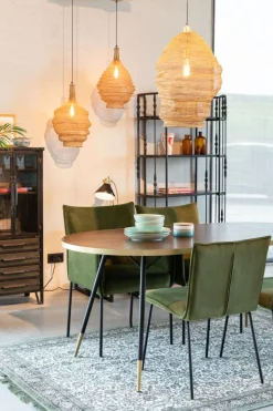 Retro Esstisch Denise Oval Messing Brass Walnussfarben 180 x 90 cm