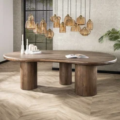 Retro Esstisch Konferenztisch Massivholz Sculpture Akazie Nierenform 240 cm