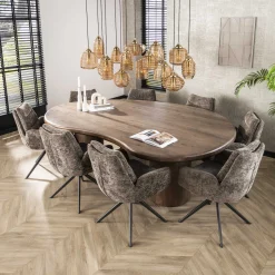 Retro Esstisch Konferenztisch Massivholz Sculpture Akazie Nierenform 240 cm