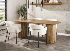 Retro Esstisch Mangoholz Wave 215 oval gerillte Beine