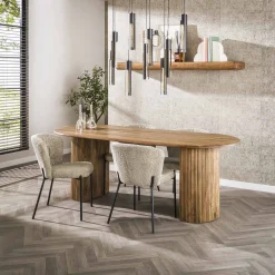 Retro Esstisch Mangoholz Wave 215 oval gerillte Beine