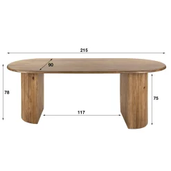 Retro Esstisch Mangoholz Wave 215 oval gerillte Beine