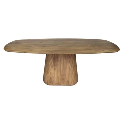 Retro Esstisch Mangoholz Wave 215 cm oval gerilltes konisches Bein