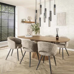 Retro Esstisch Mangoholz Wave 215 cm oval gerilltes konisches Bein