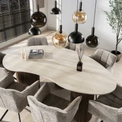 Retro Esstisch Romano 215 Travertin Keramik Nierenförmig