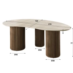 Retro Esstisch Romano 215 Travertin Keramik Nierenförmig