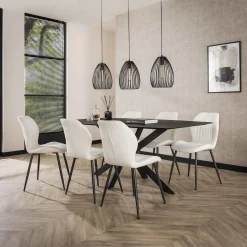 Retro Esstischstuhl Esszimmerstuhl Chevron Bouclé Weiß