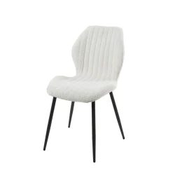 Retro Esstischstuhl Esszimmerstuhl Chevron Bouclé Weiß