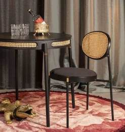 Retro Esszimmerstuhl 2er Set Rattan Don't Stop The Webbing Schwarz Buche