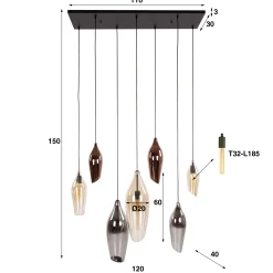 Retro Hängelampe Pendelleuchte 7 Cocoon Glas verschiedene Farben
