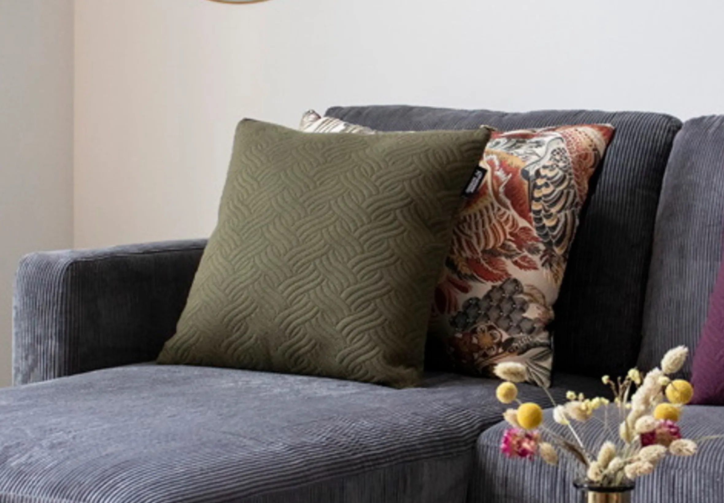 Retro Kissen Ferrel in Grün Zopfmuster