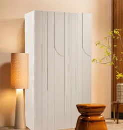 Retro Kleiderschrank Schlafzimmerschrank Rain in Beige mit zwei Böden und einer Kleiderstange