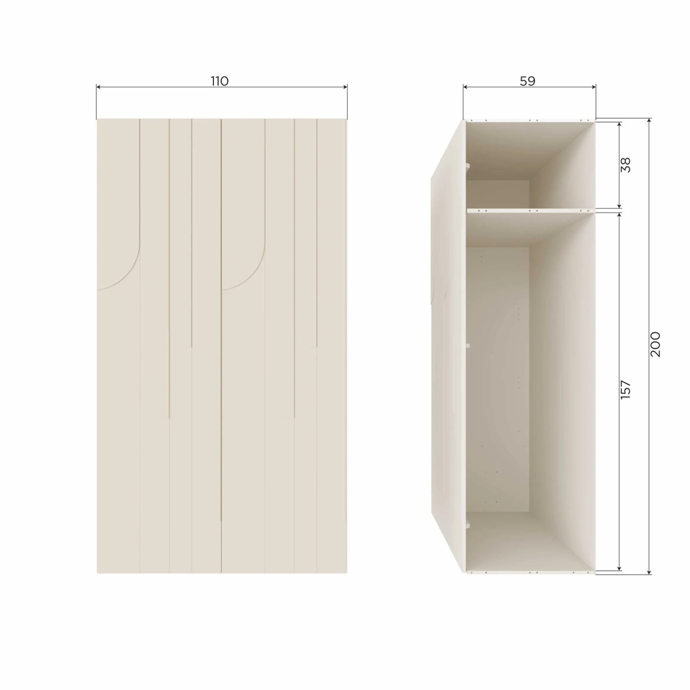 Retro Kleiderschrank Schlafzimmerschrank Rain in Beige mit fünf Böden