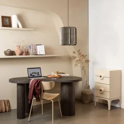 Retro Kommode Nachttisch Merge Beige 4 Schubladen