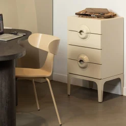 Retro Kommode Nachttisch Merge Beige 4 Schubladen