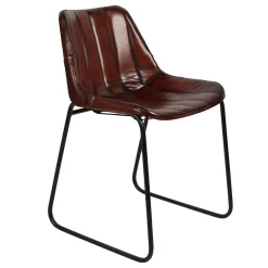 Retro Lederstuhl Esszimmerstuhl Brown Stripes Metall