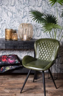 Retro Lederstuhl Esszimmerstuhl Green Rautensteppung Metall